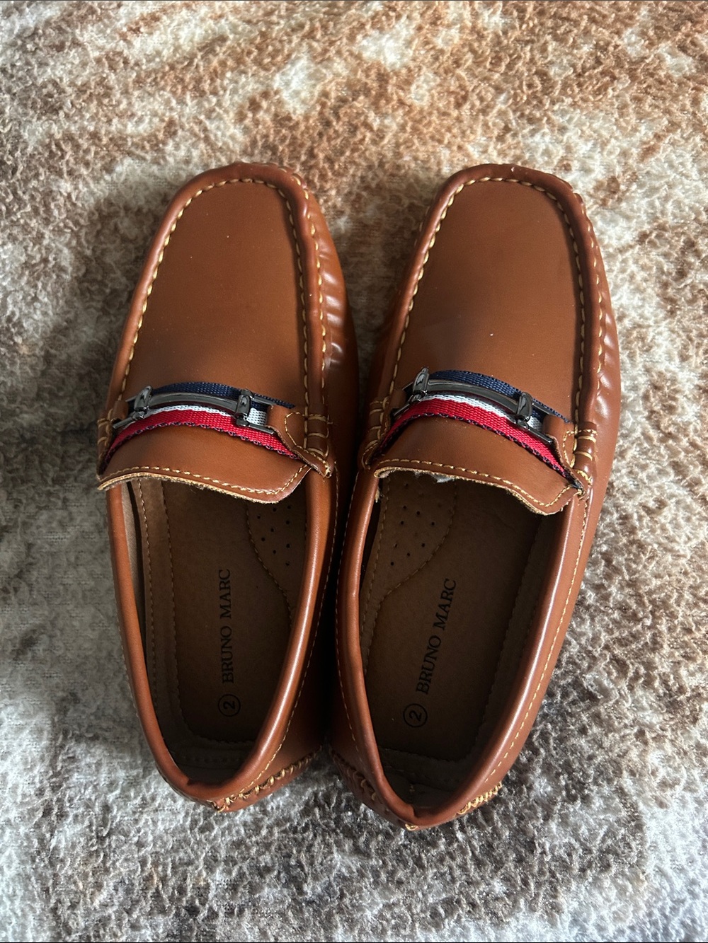 Bruno Marc Boys Cognac Loafer Slip-On Dress Shoes Size 2